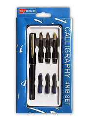 Topsky 4-Piece Calligraphy Fountain Stylo Pen with Nib & Ink Refill Set, Black/Gold