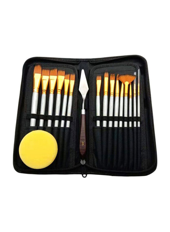 

Generic Artist Paint Brush with Canvas Bag Set, 17 Pieces, Black/Brown