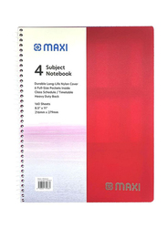 Maxi 4-Subject Heavy Duty Notebook, 160 Sheets, 21.59 x 27.94cm, Red/Beige/White
