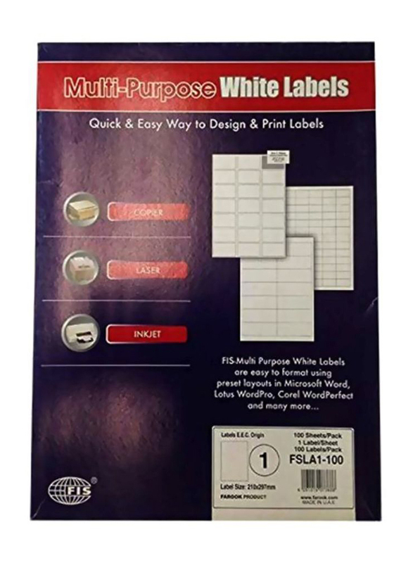 FIS Multi-Purpose A4 Labels Set, 100 Pieces, White