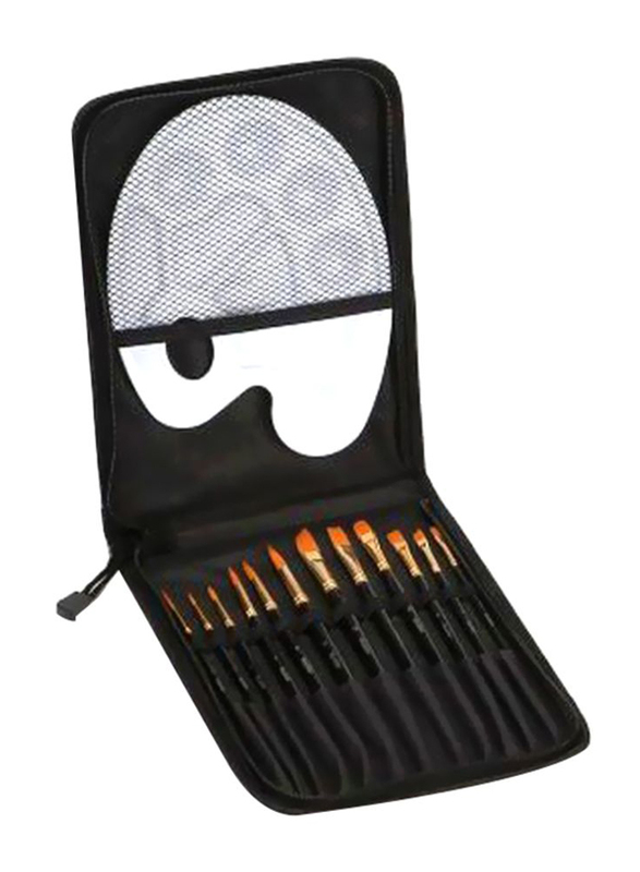12-Piece Paint Brush and Palette Set with Carrying Case, Black/White