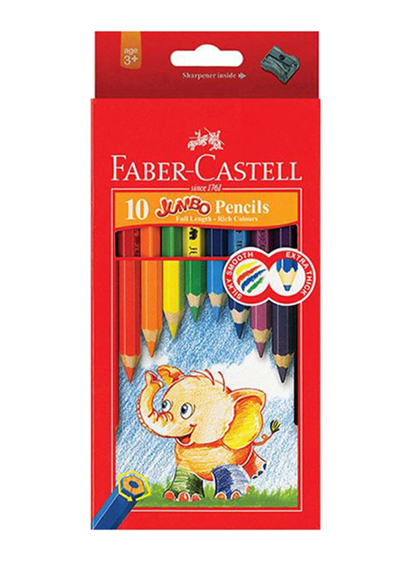 Faber-Castell 10-Piece Jumbo Extra Thick Colour Pencil Set with Sharpener, Multicolor