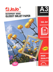 Jojo Waterproof Glossy Inkjet Photo Paper, 20-Sheets, 200 GSM, A3 Size, White