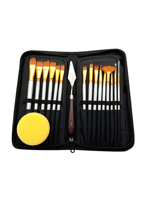 

Generic Artist Paint Brush Set with Canvas Bag, 17-Pieces, Black/Brown