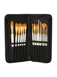 Multipurpose Paint Brush Set with Storage Case and Palette Knife, 16-Pieces, Pearl White