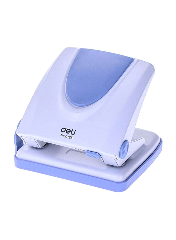 Deli Double Hole Manual Paper Punch, White/Blue