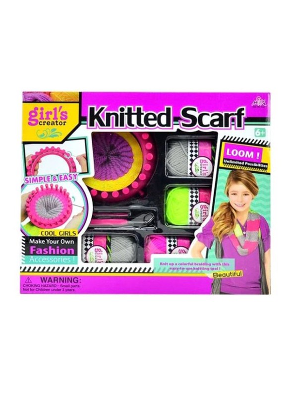 Girl's Creator 6-Piece Scarf Knitting Set, Pink/Green/Grey
