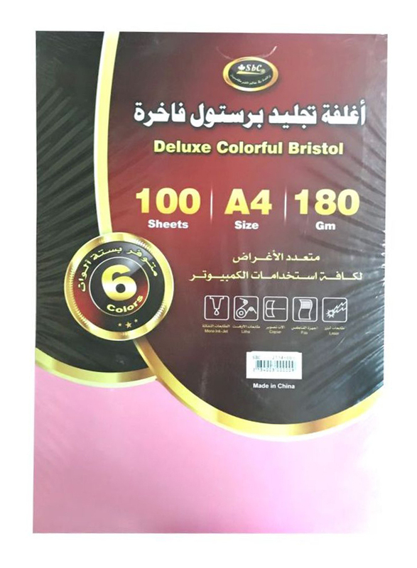 SBC Deluxe Colorful Bristol 180 GSM Sheets, 100 Sheets, A4 Size, Pink