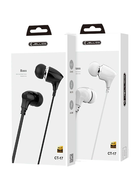 Jellico In-Ear Wired Earphone with Stereo Surround, Remote Control and Microphone, CT-17, White