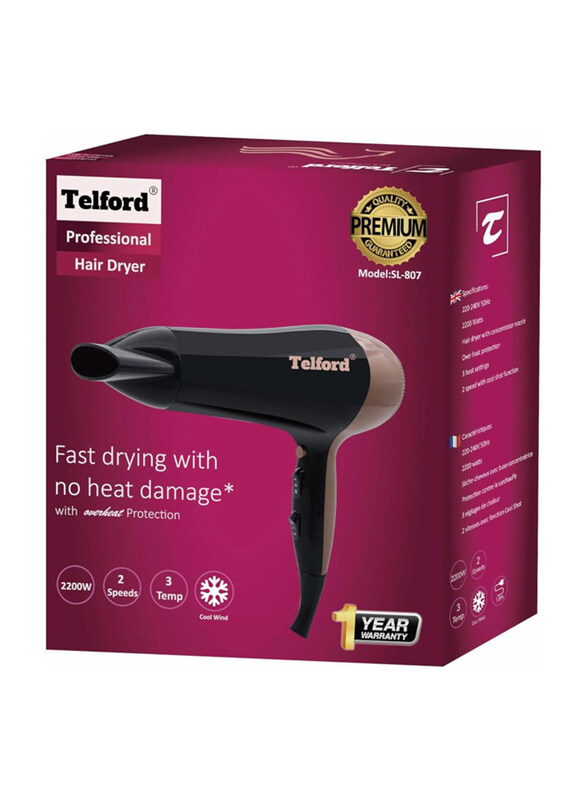 

Telford Professional Hair Dryer with Concentrator Nozzle, SL-807, Black
