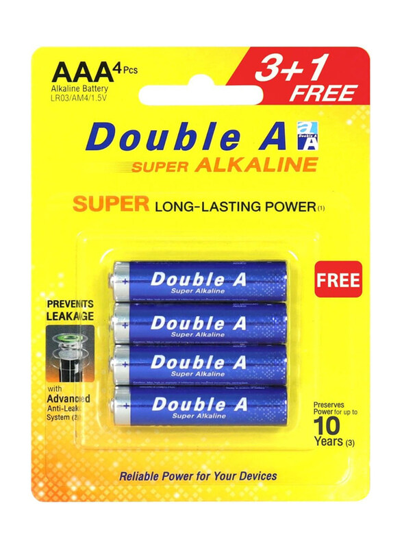 

Double A Long Lasting Power AAA Super Alkaline Batteries Set, 4 Pieces, Blue