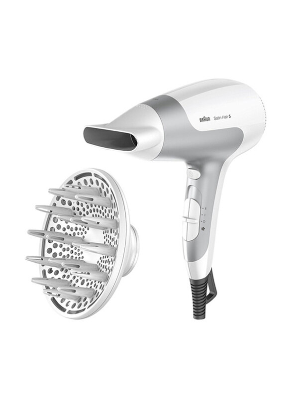 

Braun Satin-Hair 5 Power Perfection Hair Dryer, 2500W, HD585, White/Grey