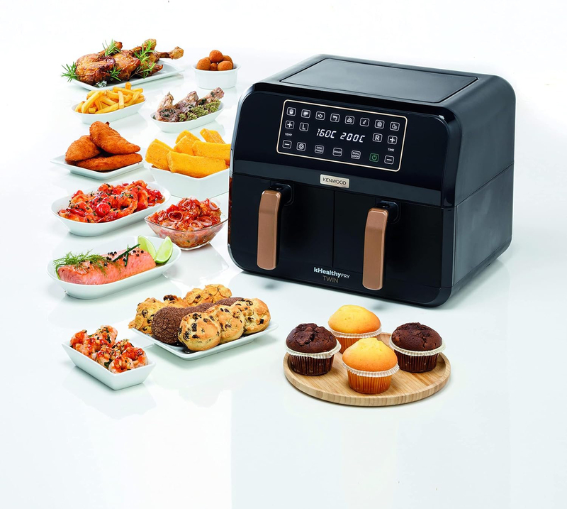 Kenwood 8L Electric Aluminium Digital Twin Air Fryer, 1700W, HFP70.000BK, Black