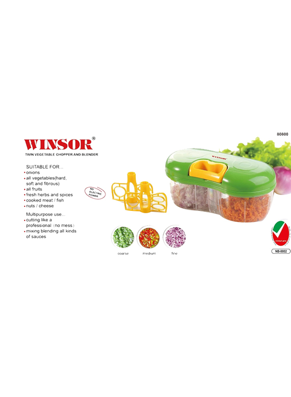 Winsor 2 in 1 Manual Vegetable Chopper and Slicer, Green/Yellow/Clear