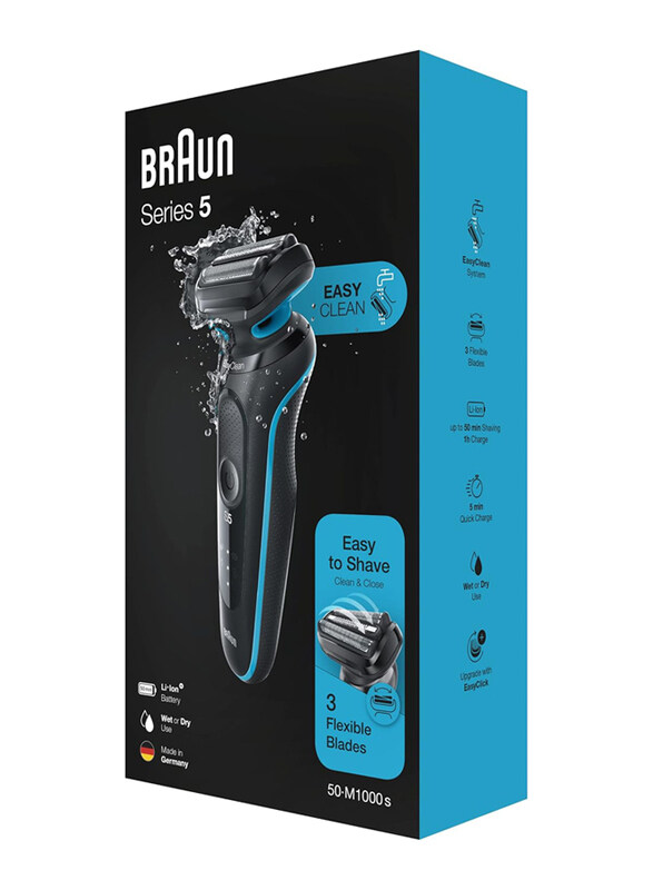 

Braun Series 5 Wet & Dry Shaver with 3 Flexible Blades, 50-M1000S, Black/Blue