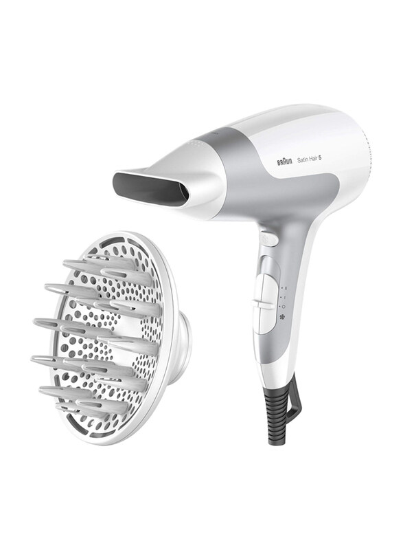 

Braun Satin-Hair 5 Power Perfection Hair Dryer, 2500W, HD585, White/Grey