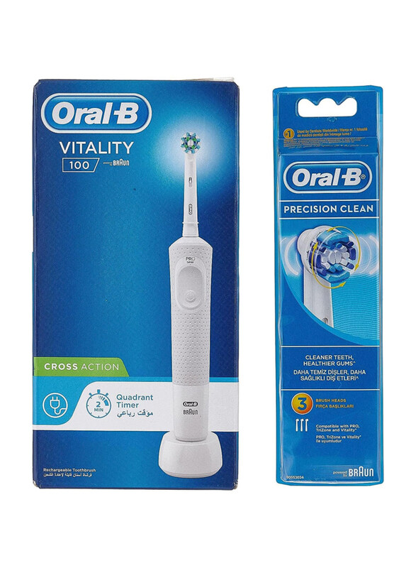 

Braun Oral B Vitality D100 Cross Action Rechargeable Toothbrush, White, 3 Piece