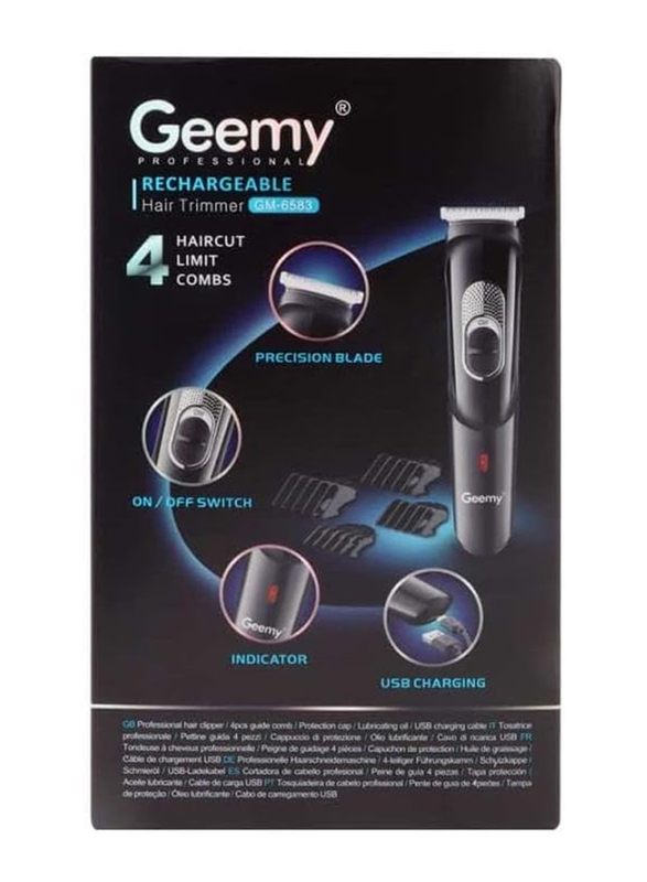 Geemy Professional Rechargeable Hair Trimmer, GM-6583, Black