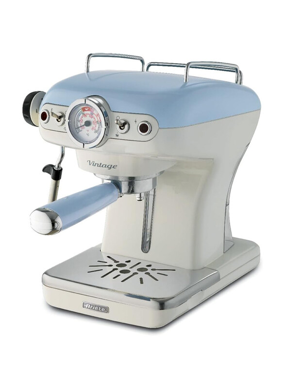 

Ariete 0.9L Electric Vintage Espresso Coffee Machine, with Manometer & Milk Frother, 850W, ART11389A, White/Blue