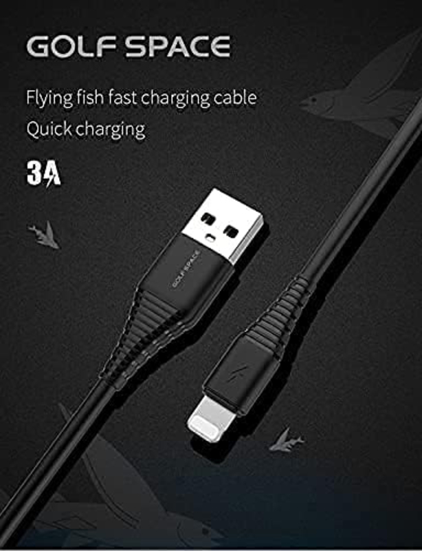 Golf Space 1-Meter Lightning USB Cable, USB Type A to Lightning 3A Fast Charging Data Cable for Apple Devices, SL-01I, Black
