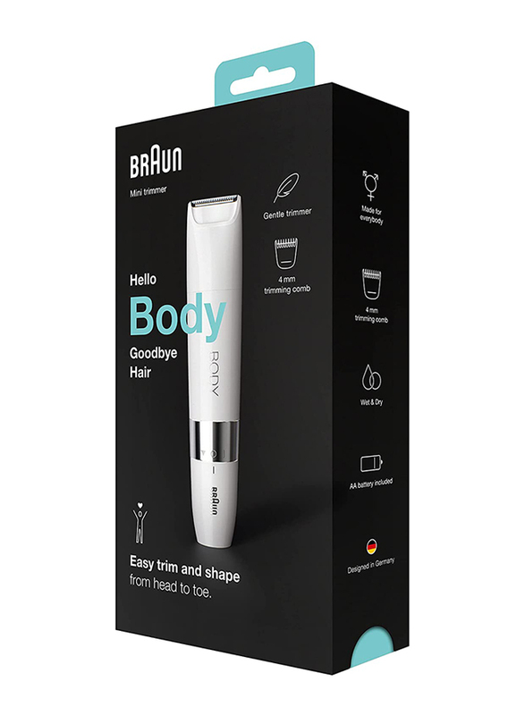 Braun Body Mini Trimmer Wet & Dry with Trimming Comb, BS1000, White