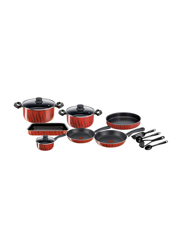 

Tefal 14-Piece Non-Stick Aluminium Cookware Set, C3079383, Red