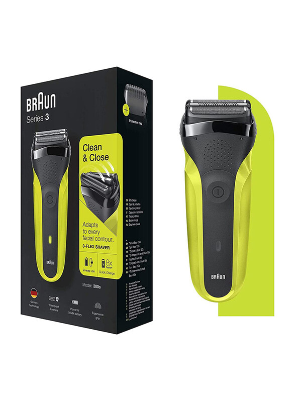 

Braun Series 3 300 Electric Beard Shaver with 3 Flexible Blades, 300S, Black/Green