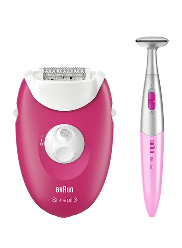 

Braun Silk-epil 3 3420 Epilator, with Massage Rollers and Bikini Trimmer, 3 Pieces, White/Pink