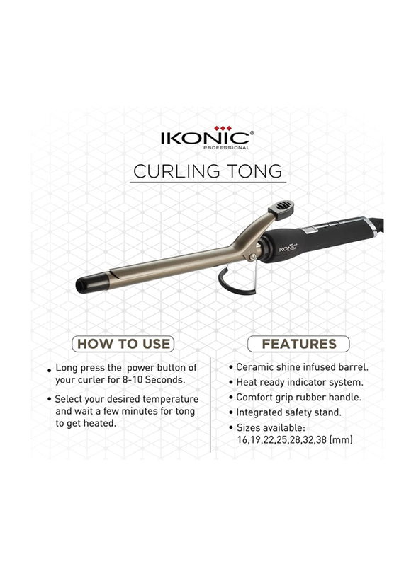 Ikonic Professional Curling Tong, Ct-22, Black