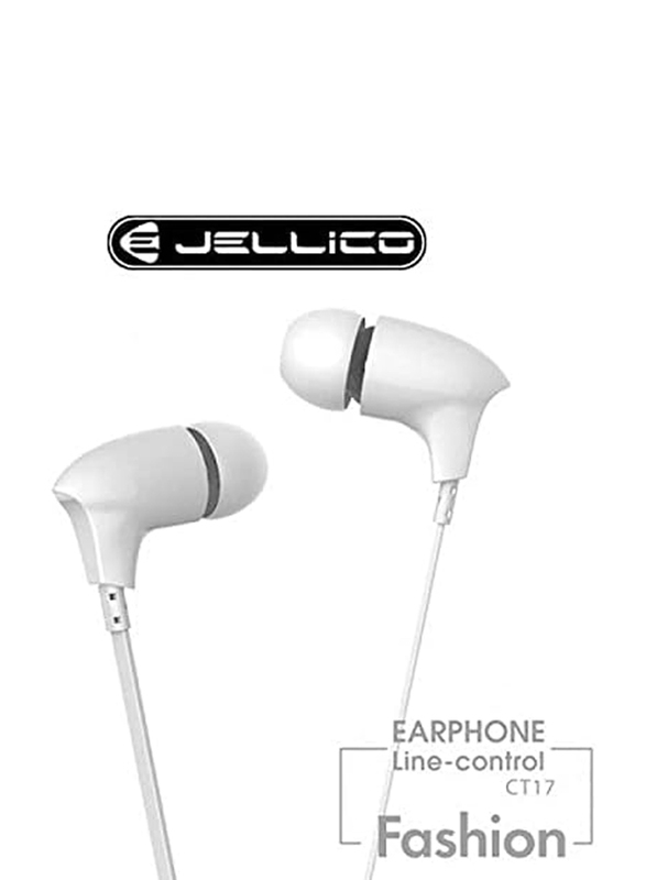 Jellico In-Ear Wired Earphone with Stereo Surround, Remote Control and Microphone, CT-17, White