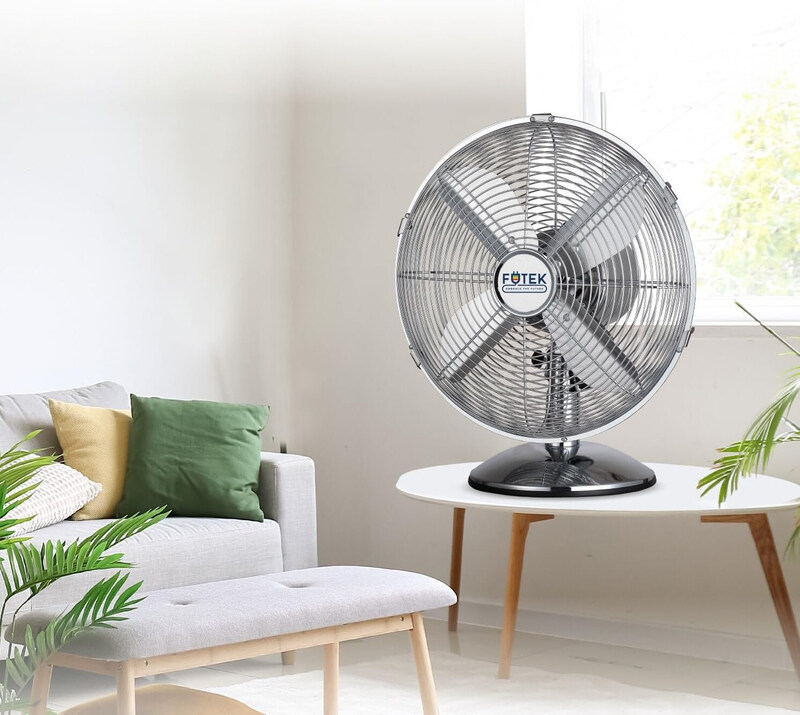 

Futek 12-inch Metal Blade Table Fan with Tilt, Oscillation and 3-Speed Control, FT-TF14, Silver