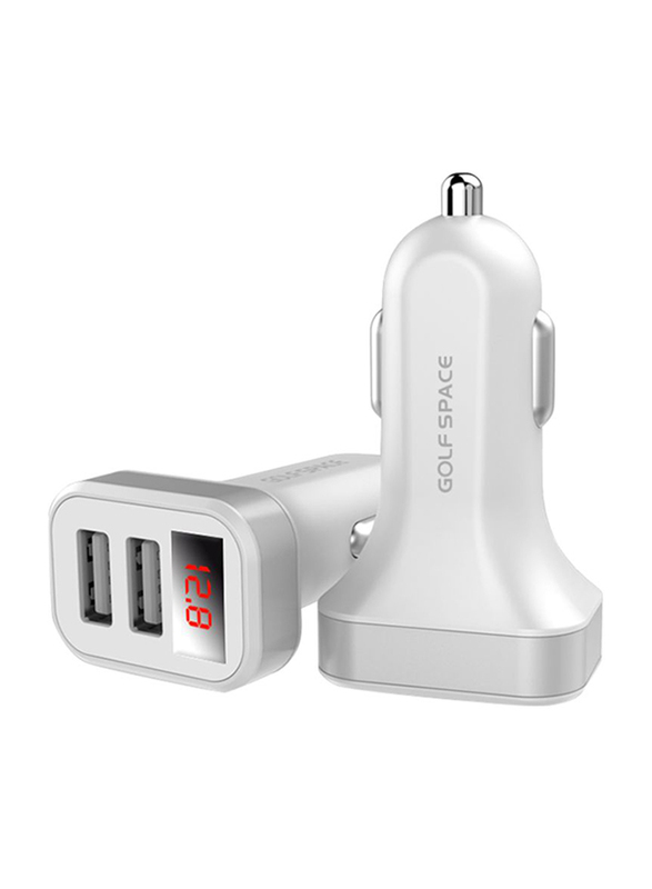 Golf Space Dual Port Car Charger with LED Display, SC04, White