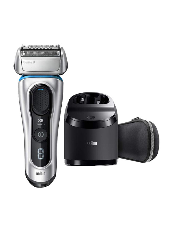 

Braun Series 8 Wet & Dry Men's Electric Shaver With Clean & Charge Station and Travel Case, 8390cc, Black/Silver