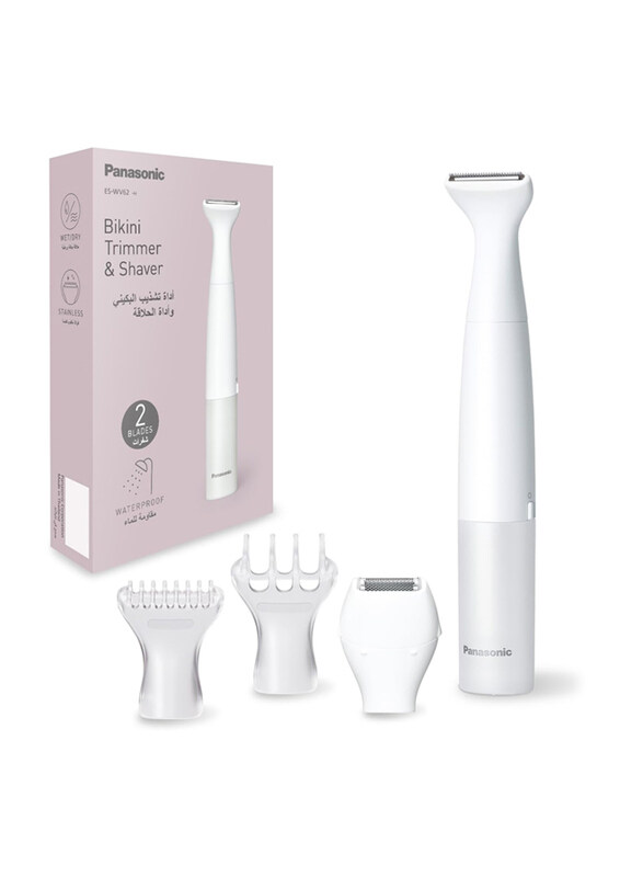 

Panasonic Wet/Dry Bikini Trimmer and Shaver with 4 Attachments & Battery-Operated, ES-WV62-h262, White