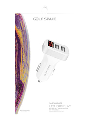 Golf Space Dual Port Car Charger with LED Display, SC04, White