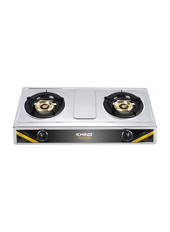 

Khind Auto Ignition 2 Burner Gas Cooker Stove Lpg Brass Burner, Gc72fbr, Silver