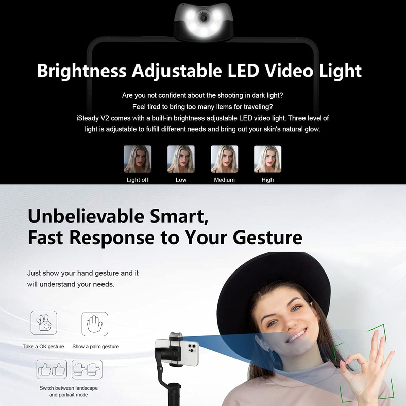Hohem iSteady V2 3-Axis Gimbal Stabilizer with AI Tracking & Brightness Adjustable LED, Black