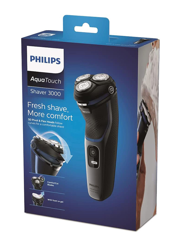 Philips Shaver 3100 Electric Wet & Dry Shaver, S3122/51, Black