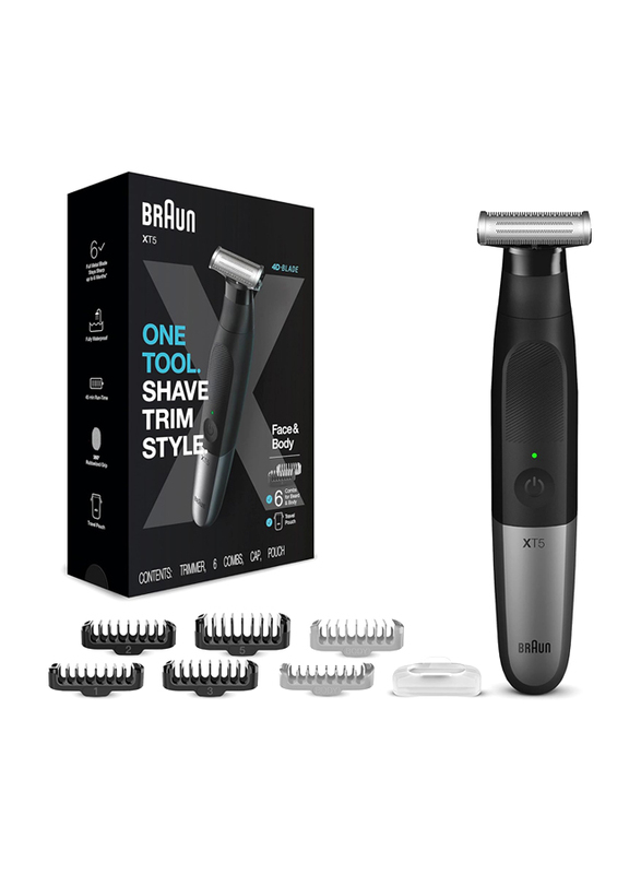 Braun Series X Xt5200 Wet & Dry All-In-One Tool Electric Razor & Beard Trimmer With 5 Attachments, Black/Silver