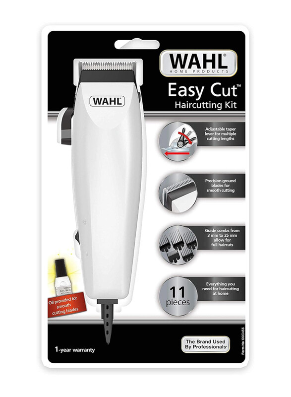 

Wahl 11-Piece Easy Cut Adjustable Taper Lever Complete Hair Clipper & Cutting Kit with 6 Guide Combs, 09314-3327, White
