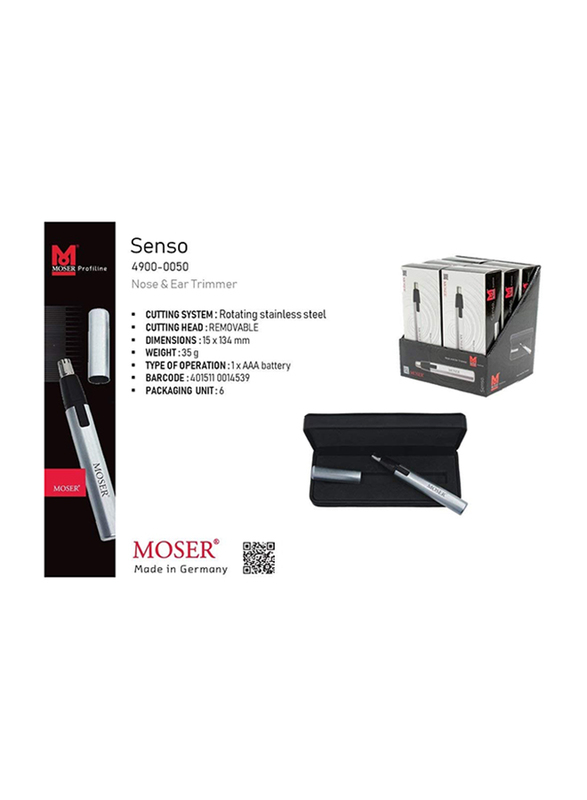 Moser Senso Nose and Ear Trimmer for Men, 4900-0050, Black/Silver