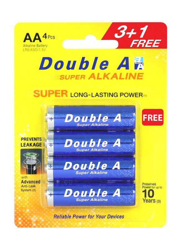 

Double A Long Lasting Power AA Super Alkaline Batteries Set, 4 Pieces, Blue