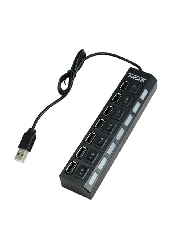 

Generic High Speed 7-Port USB 2.0 Hub with On/off Sharing Switch, Black