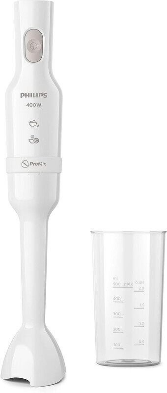 

Philips ProMix Hand Blender 3000 Series, 400 W Motor, Beaker Included, Compact, White, Plastic, HR2520/01, 2 Years Warranty UAE Version