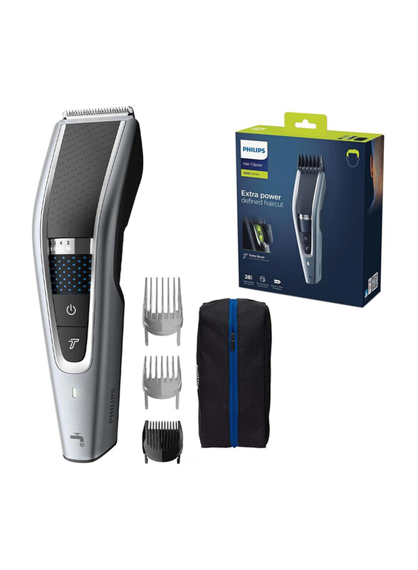 

Philips Series 5000 Hair Trimmer with 28 Length Settings, 3 Comb Attachments and Turbo Mode, HC5630/15, Grey