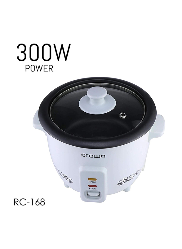 Crownline 1 Liter Rice Cooker with Steamer, 300W, RC-168, White