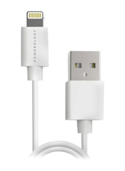 Powerology 3-Meter Data Sync/Charging Lightning Cable, USB Type A Male to Lightning for Apple Devices, White