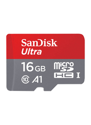 SanDisk 16GB Ultra Class 10 UHS-I MicroSDHC Memory Card with Adapter, 98MB/s, Red/Grey