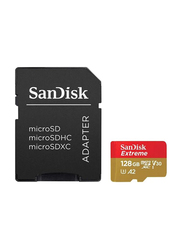 SanDisk 128GB Extreme UHS-I U3 V30 A2 MicroSDXC Memory Card with Adapter, 160MB/s, Red/Gold
