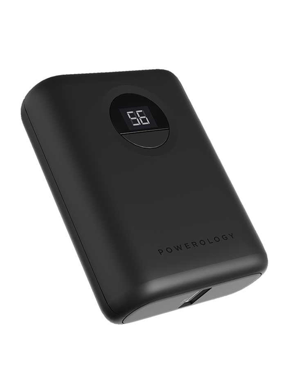 Powerology 10000mAh Ultra-Compact Fast Charging PD Power Bank with USB-C Input, Black
